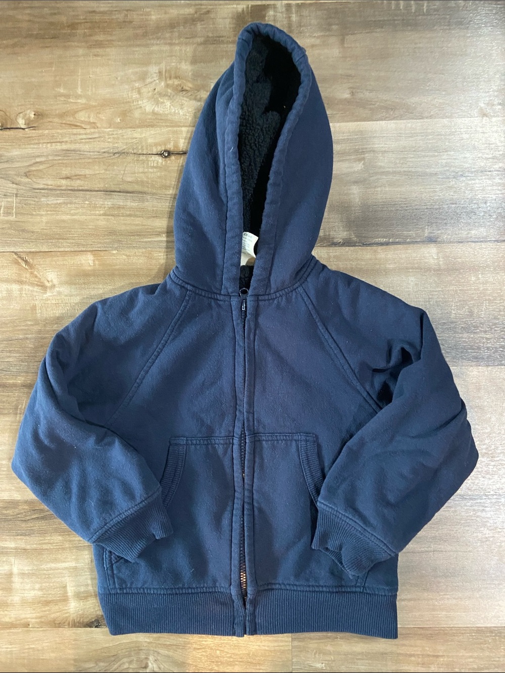 Kids Navy Blue Hooded Zip-Up Sweatshirt